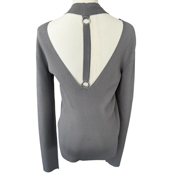 Helmut Lang Ring Cutout Mockneck Ribbed Knit Sweater Steel Gray Size Large - Picture 4 of 11